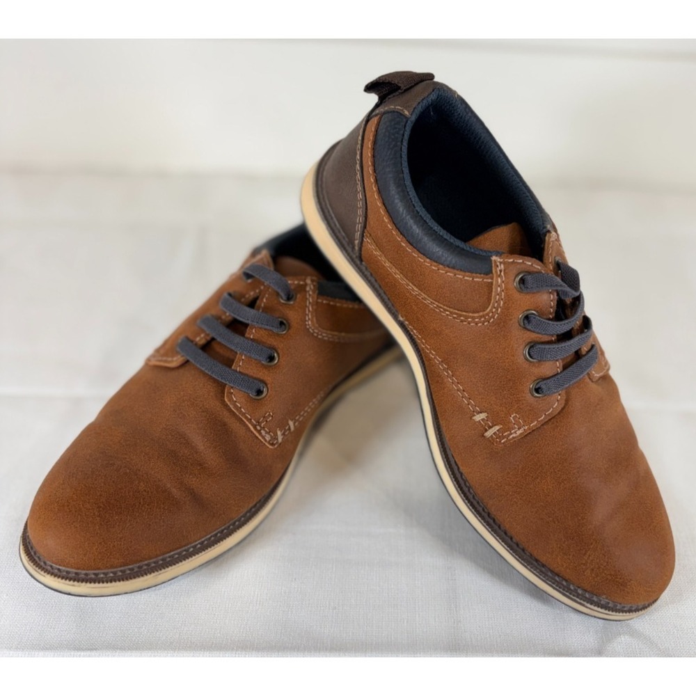 Holiday 2M Youth Boy's  Brown No-Tie Bungee Laces Memory Foam Dress Shoes Sonoma
